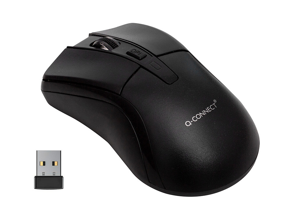 SOURIS Q-CONNECT SANS FIL  OPTIQUE 1000DPI 4 BOUTONS MOLETTE MOUVEMENT HORIZONTAL VERTICAL USB COLORIS NOIR