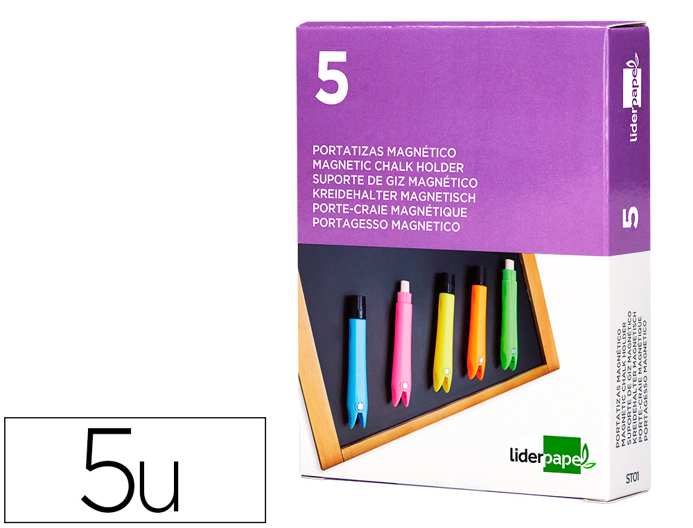 PORTE-CRAIE LIDERPAPEL EN PLASTIQUE MAGNETIQUE PACK DE  5 COLORIS ASSORTIS