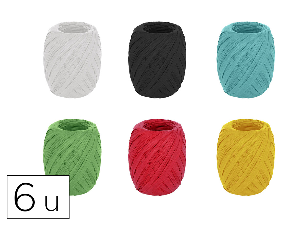 SET FIL RAPHIA INSSPIRO DECORATIONS 4-8MMX30M COLORIS ASSORTIS 6 BOBINES