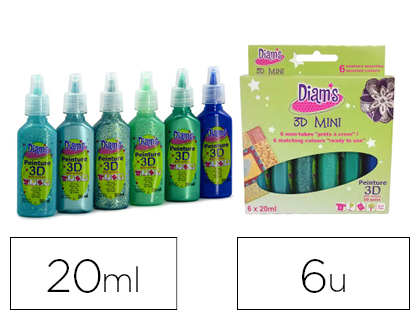 PEINTURE 3D OZ INTERNATIONAL DIAMS MINI TUBES TOTAL PARADISE TOUS SUPPORTS 20ML COLORIS ASSORTIS KIT DE 6 UNITS