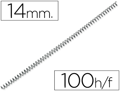 SPIRALE Q-CONNECT MTALLIQUE RELIEUR PAS 4:1 100F CALIBRE 1MM DIAMTRE 14MM COLORIS NOIR BOTE 100 UNITS