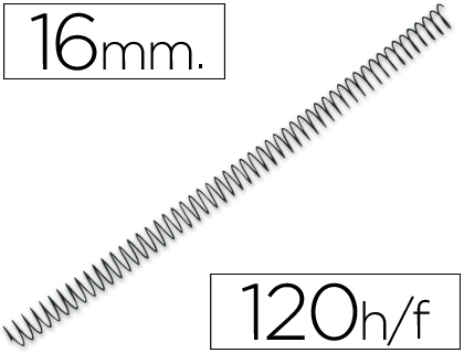 SPIRALE Q-CONNECT MTALLIQUE RELIEUR PAS 4:1 120F CALIBRE 1.2MM DIAMTRE 16MM COLORIS NOIR BOTE 100 UNITS