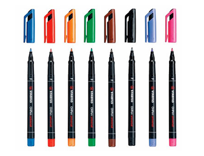 STYLO-FEUTRE STABILO OHP PEN PERMANENT POINTE FINE 0.7MM ENCRE INDLBILE MULTI-SUPPORTS AGRAFE POCHETTE 4 ASSORTIS