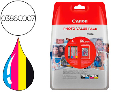 CARTOUCHE CANON JET D'ENCRE PG571 349P POUR PIXMA MG575/MG685/MG775 MULTIPACK NOIR/JAUNE/CYAN/MAGENTA