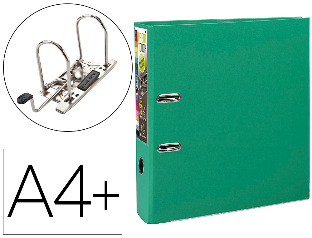 CLASSEUR LEVIER EXACOMPTA PREM'TOUCH POLYPROPYLNE A4+ 32X30CM DOS 8CM BOUTON POUSSOIR COLORIS VERT FONC