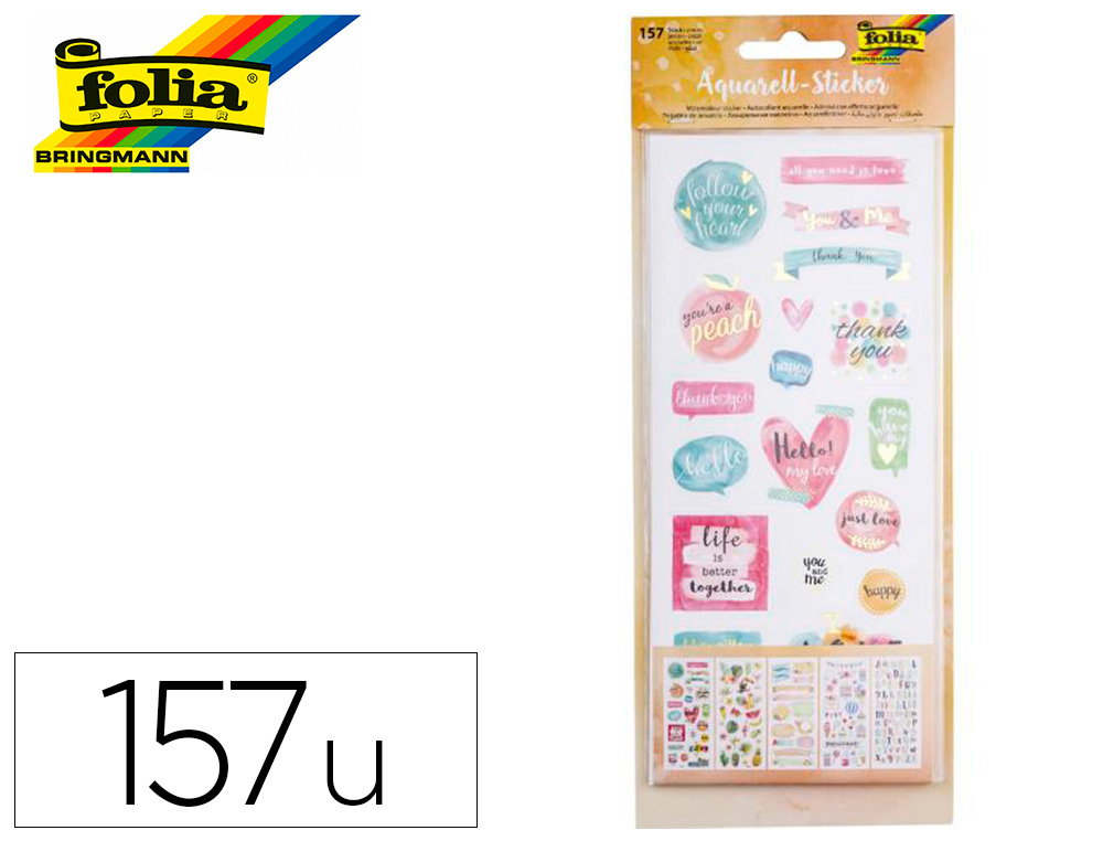 STICKER AQUARELLE FOLIA AUTOCOLLANT MOTIFS VARIES ASPECT AQUARELLE LAMINAGE A CHAUD 100X230MM 5 FEUILLES 157 UNITS