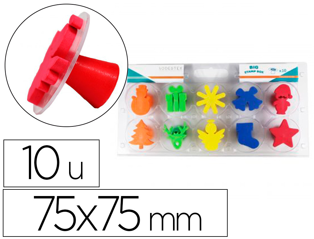 TAMPONS SODERTEX MON BEAU SAPIN EN MOUSSE DOUBLE        DENSITE AVEC POIGNEE 75X75MM  10 PCS COLORIS ASSORTIS