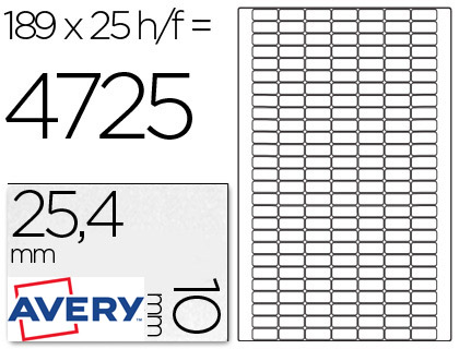TIQUETTE ADHSIVE AVERY PAPIER BLANC CERTIFI FSC RECYCLABLE ENLEVABLE TOUTE IMPRIMANTE 10X25,4MM 4725 UNITS