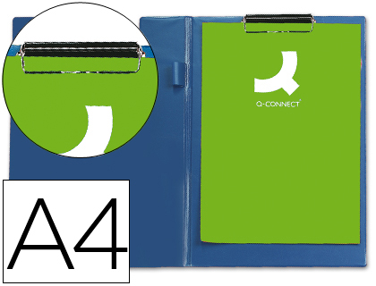 PORTE-BLOC Q-CONNECT PLASTIQUE PAISSEUR 3MM A4 210X297MM PORTE-STYLO PINCE COLORIS BLEU