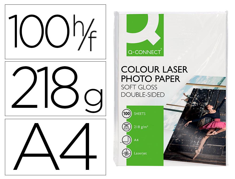 PAPIER PHOTO Q-CONNECT LASER SEMI GLAC BRILLANT A4 218G/M2 COMPATIBLE TOUTES IMPRIMANTES PAQUET 100 FEUILLES