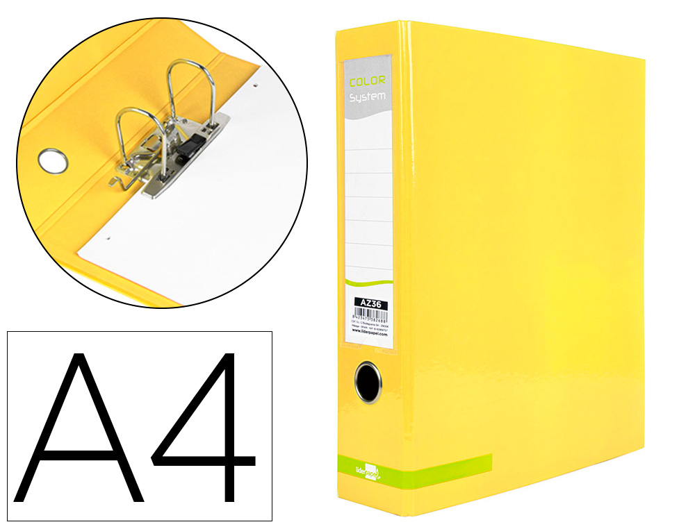 CLASSEUR LEVIER LIDERPAPEL A4 COLOR SYSTEM CARTON REMBORD 1,9MM COMPRESSEUR MTALLIQUE DOS 80MM BOTE JAUNE