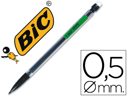 PORTE-MINE BIC MATIC CLASSIC 0.5MM EMBOUT GOMME CORPS TRANSPARENT INTRIEUR GRIS AGRAFE COLORE 3 MINES HB