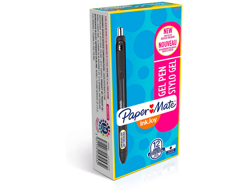 STYLO-BILLE PAPER MATE INKJOY GEL RÉTRACTABLE ÉCRITURE MOYENNE 0.7MM ENCRE DOUCE GRIP COLORIS NOIR