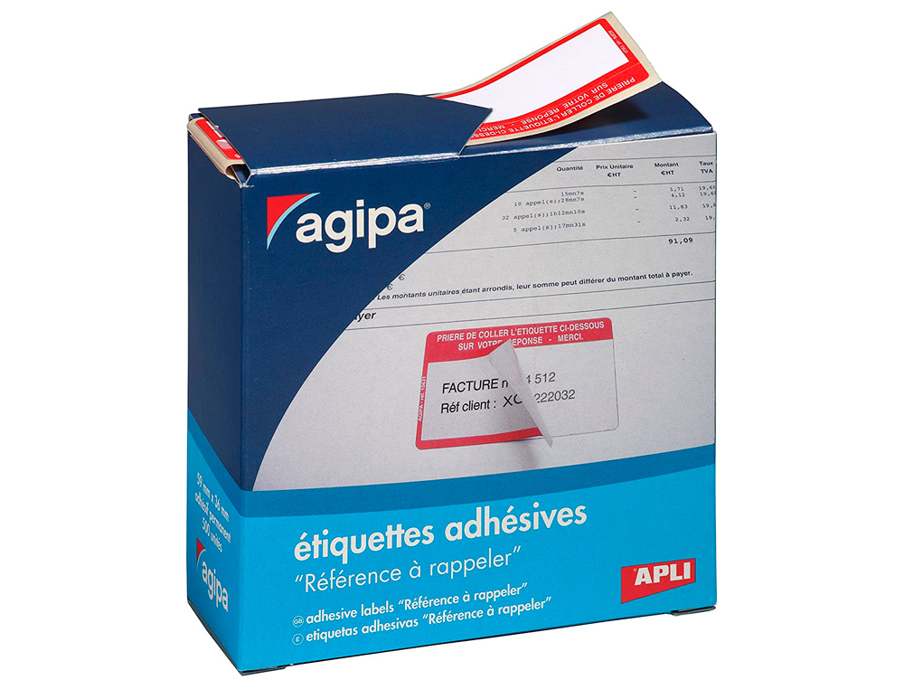 ÉTIQUETTE ADHÉSIVE APLI AGIPA PERMANENTE RÉFÉRENCE À RAPPELER ÉCRITURE MANUELLE 59X36MM COINS ARRONDIS BOÎTE 500 UNITÉS