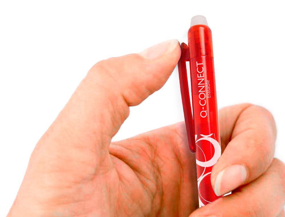 ROLLER Q-CONNECT ÉCRITURE MOYENNE 0.7MM ENCRE EFFAÇABLE GRIP PRÉHENSION GOMME SERTIE COLORIS ROUGE