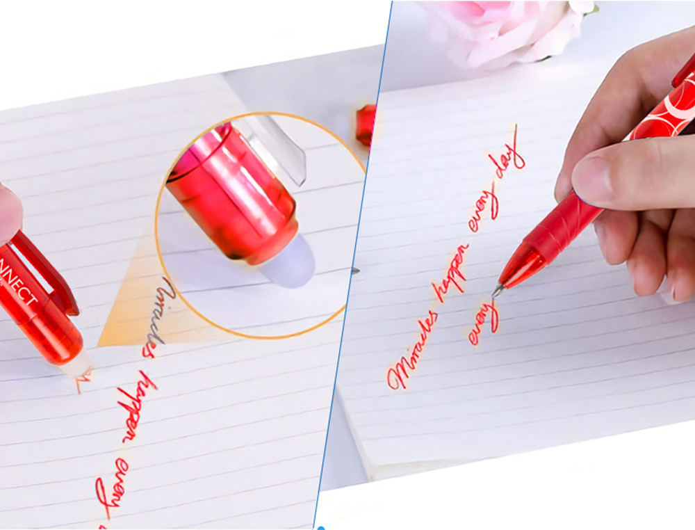 ROLLER Q-CONNECT ÉCRITURE MOYENNE 0.7MM ENCRE EFFAÇABLE GRIP PRÉHENSION GOMME SERTIE COLORIS ROUGE
