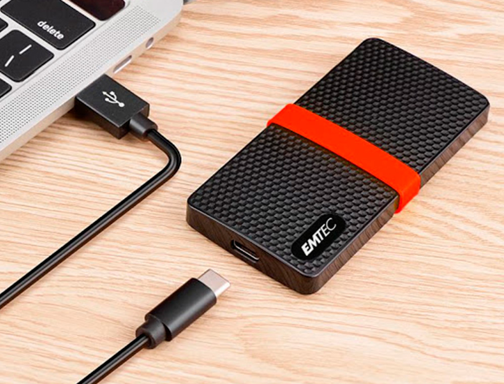 DISQUE DUR SSD PORTABLE EMTEC X200 POWER PLUS USB-C 3.1 GEN1 TRANSFERT HAUTE VITESSE GRANDE CAPACITE DE STOCKAGE 128GB