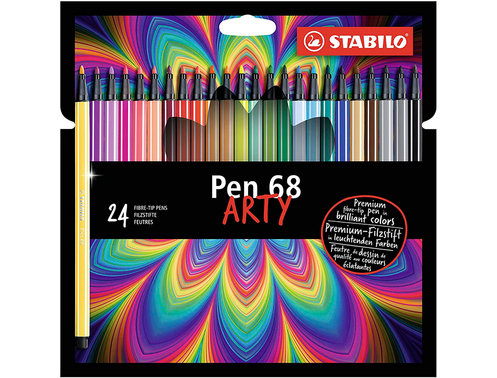 FEUTRE DESSIN STABILO PEN 68 ARTY ENCRE INODORE BASE EAU POINTE MOYENNE TRACE 1MM ETUI CARTON 24 UNITES