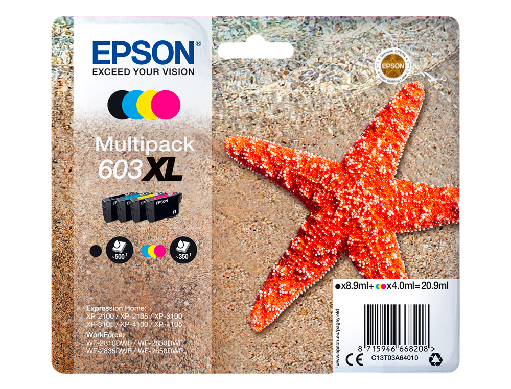 CARTOUCHE ENCRE EPSON  603XL XP-2100 / 3100 / 4100 /       WF-2810 / 2830 / 2835 / 2850  PACK COULEUR NOIR JAUNE CYAN