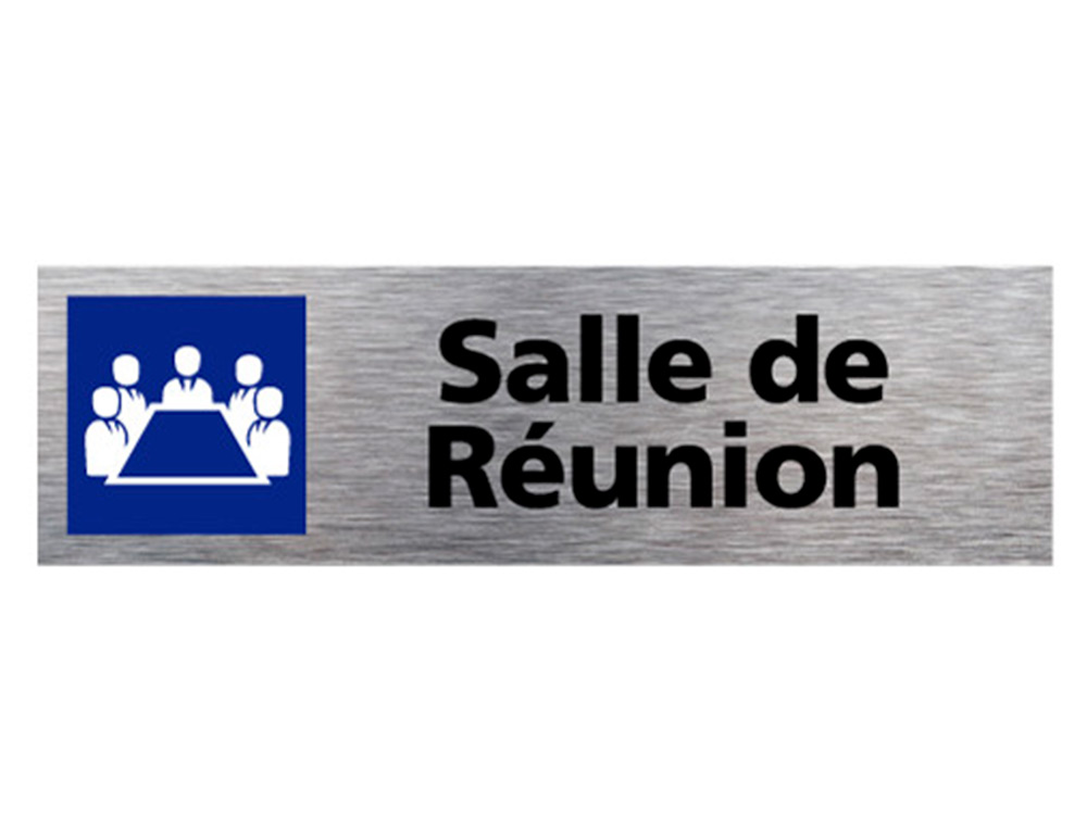 PLAQUE DE PORTE SALLE DE REUNION SIGNALETIQUE BIZ      PICTOGRAMME EN ALUMINIUM      BROSSE DOUBLE FACE