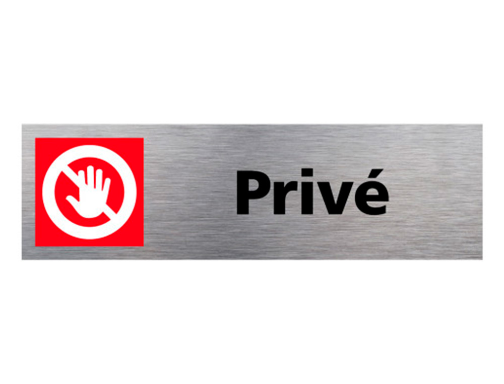 PLAQUE DE PORTE PRIVE SIGNALETIQUE BIZ PICTOGRAMME MAIN EN ALUMINIUM BROSSE DOUBLE FACE AUTOCOLLANT DOS