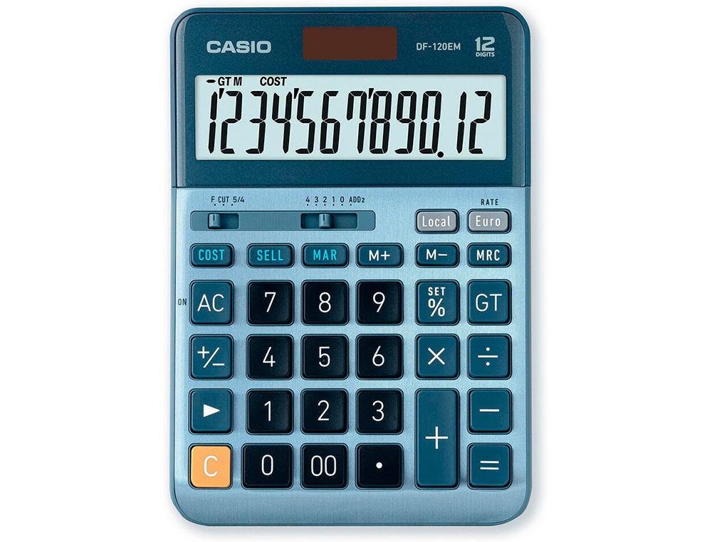 CALCULATRICE CASIO BUREAU 4 OPERATIONS CALCUL TAXE POURCENTAGE CORRECTION RAPIDE BOITIER COULEUR BLEU