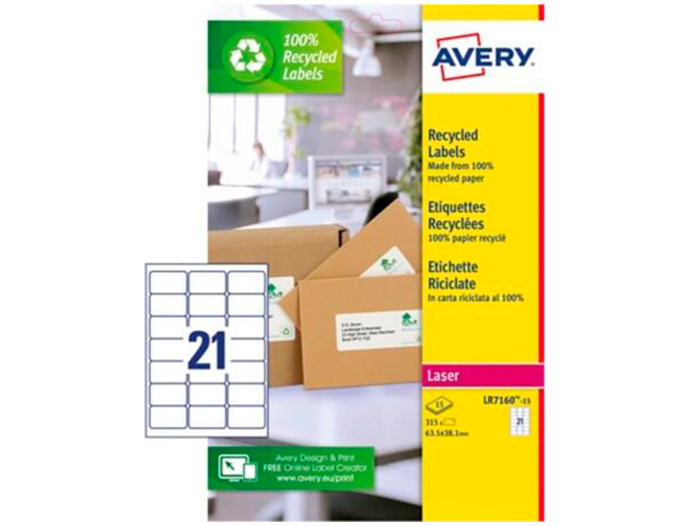 ETIQUETTE AUTOCOLLANTE AVERY ADRESSE RECYCLEE LASER BLANC 63,5 X 38,1MM BOITE DE 315