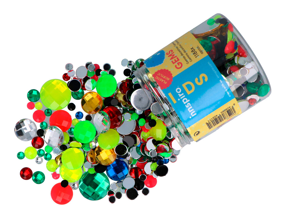 BOCAL DE GEMMES DECORATIVES ACRYLIQUE CERCLE COULEURS ET TAILLES ASSORTIES 1188 UNITES APROX