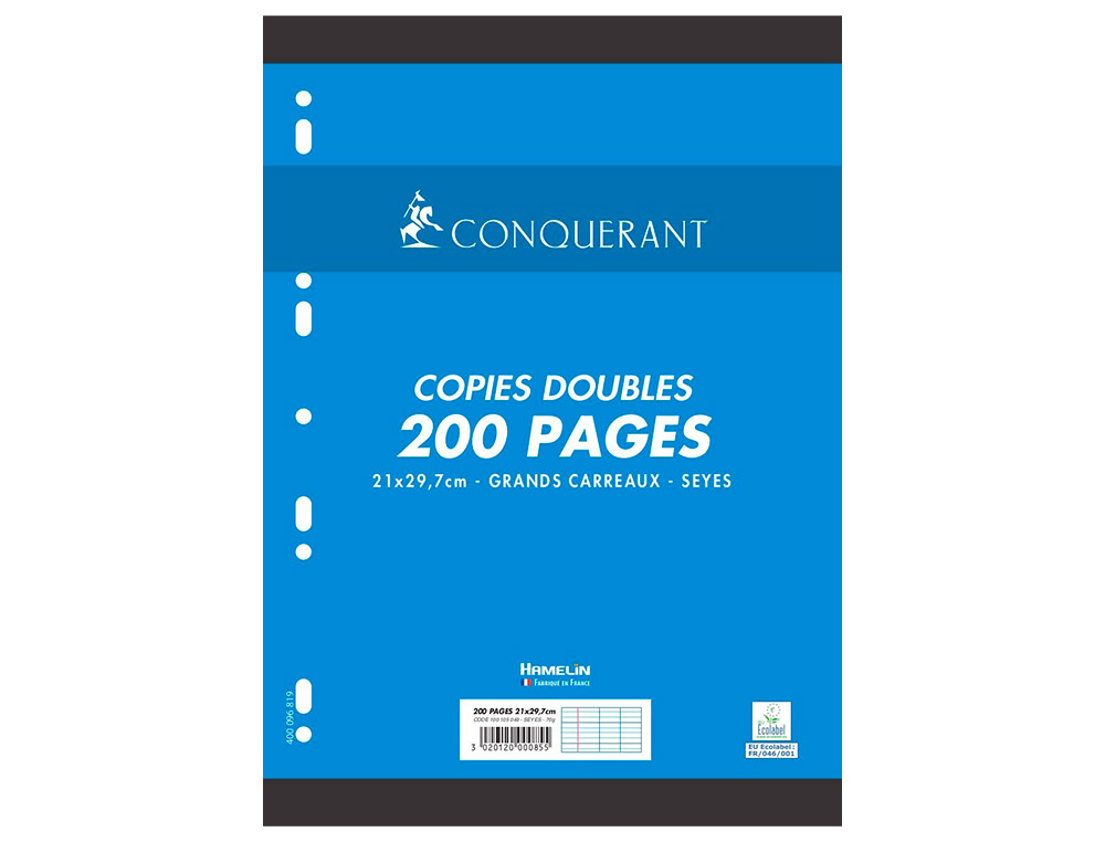 COPIES DOUBLES CONQUERANT 7 PERFOREES 210X297 FILM 200P 90G SEYES RECYCLE