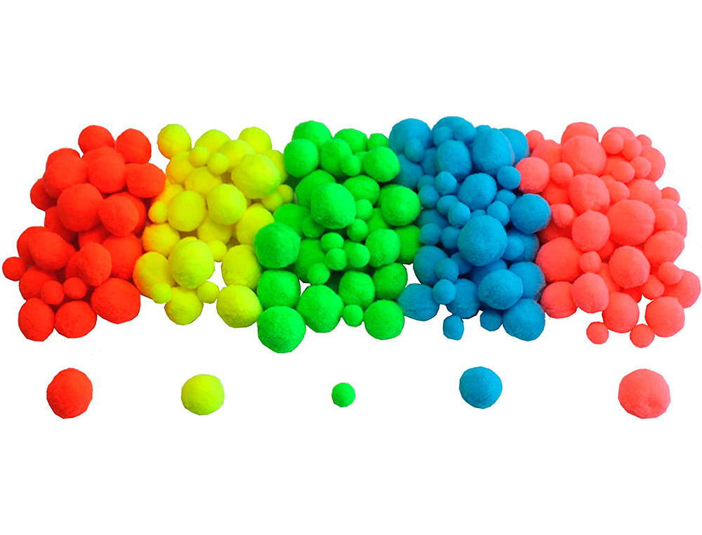 PACK POMPONS SODERTEX NEON POLYESTER - 3 TAILLES - 200 PCS - 5 COLORIS