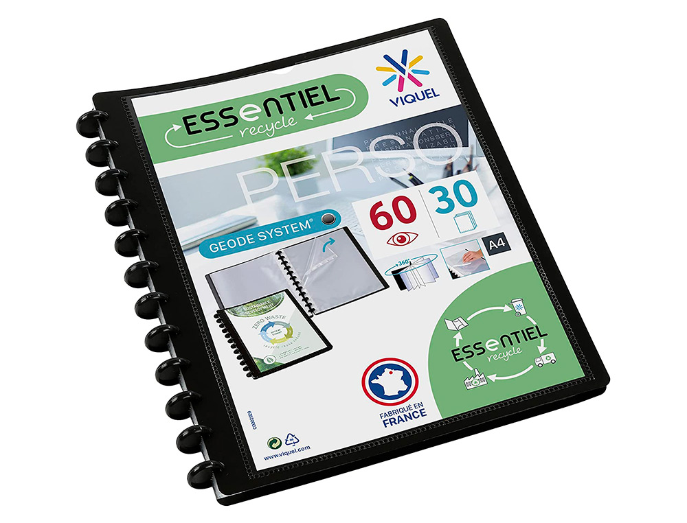 PORTE VUES GEODE ESSENTIEL RECYCLE PERSONNALISABLE 60 VUES POLYPROPYLENE A4 MAXI COLORIS NOIR