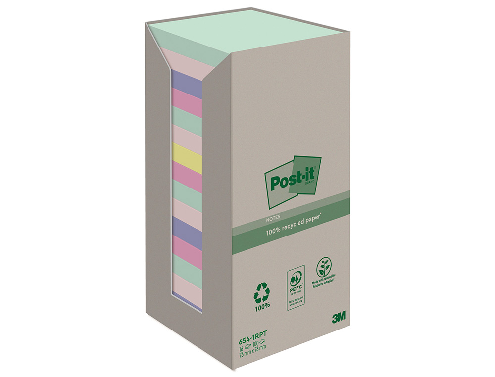 BLOC-NOTES POST-IT 16 BLOCS X 100 FEUILLES 76X76MM COLORIS ASSORTIES