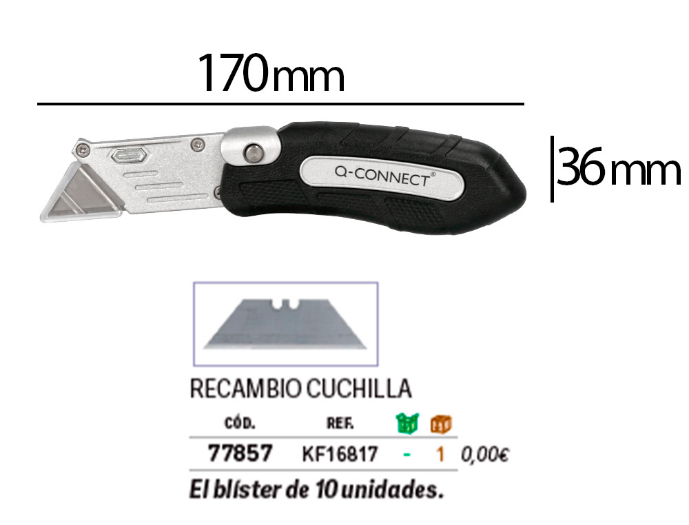 CUTTER XD-925 Q-CONNECT GOMME ET PLASTIQUE ABS LAME INTERCHANGEABLE ACIER CARBONE 19MM MECANISME CHANGEMENT FACILE