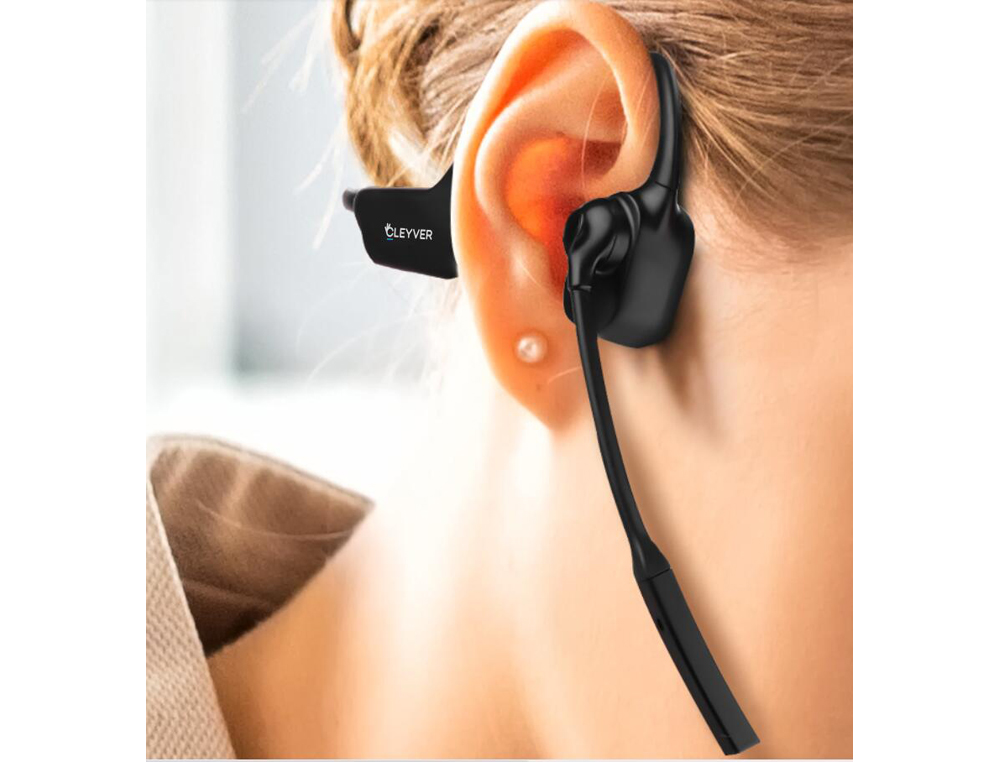 CASQUE SANS FIL CLEYVER CONDUCTION OSSEUSE OPEN EAR UC BLUETOOTH + DONGLE USB COLORIS NOIR