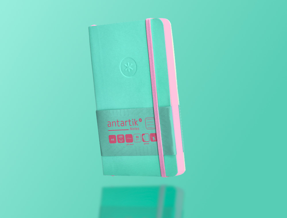 CARNET A6 ANTARTIK NOTES LIGNECOUVERTURE SOUPLE FERMETURE ELASTIQUE ROSE 200 PAGES 80GR COLORIS TURQUOISE