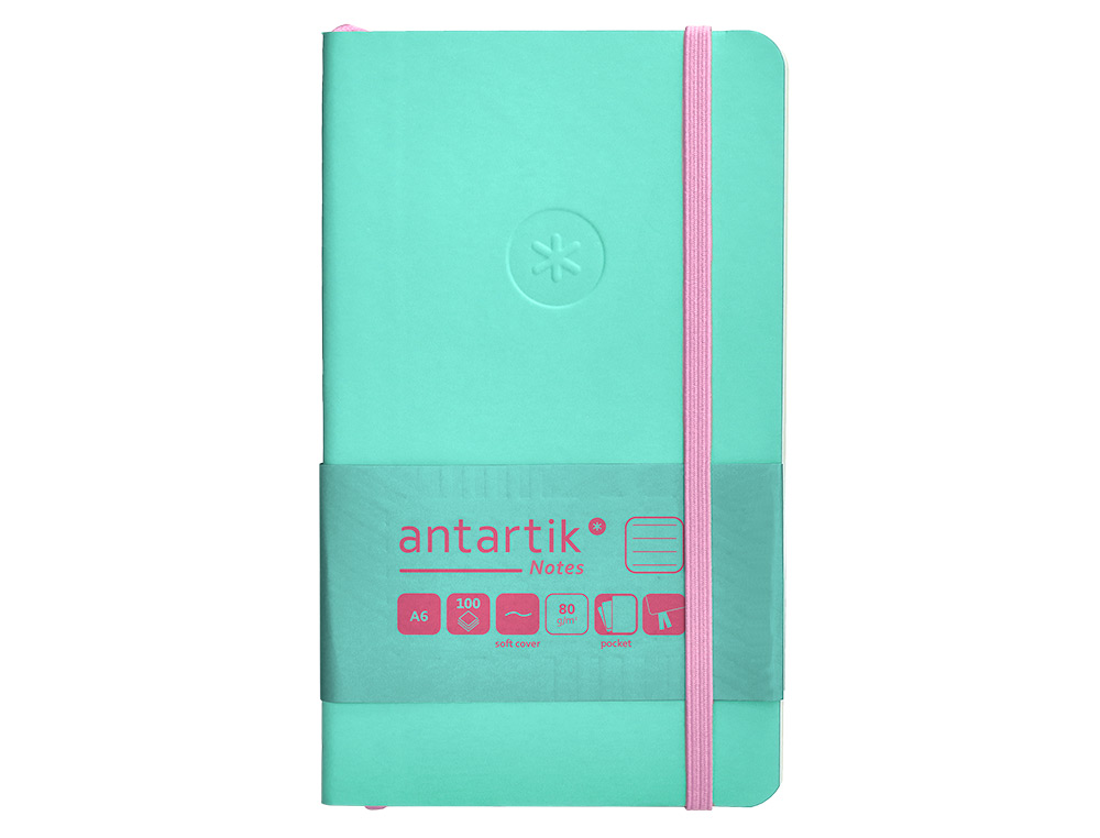CARNET A6 ANTARTIK NOTES LIGNECOUVERTURE SOUPLE FERMETURE ELASTIQUE ROSE 200 PAGES 80GR COLORIS TURQUOISE
