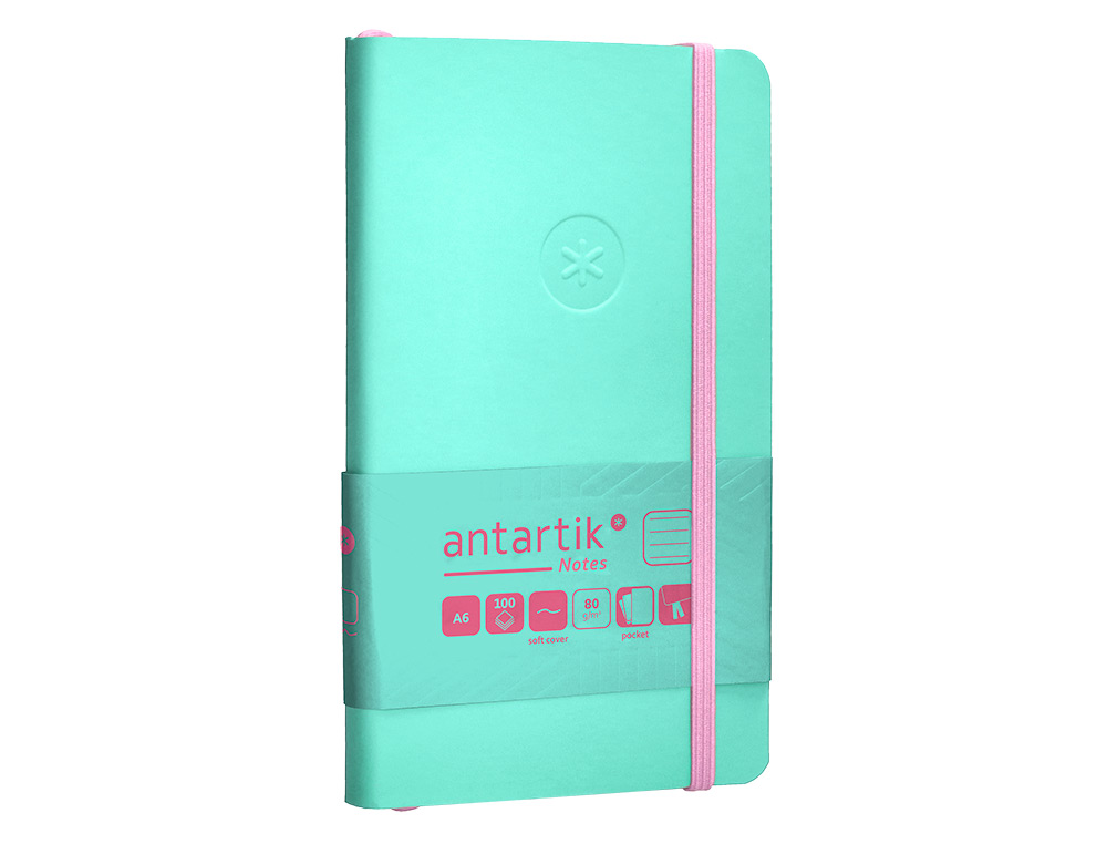 CARNET A6 ANTARTIK NOTES LIGNECOUVERTURE SOUPLE FERMETURE ELASTIQUE ROSE 200 PAGES 80GR COLORIS TURQUOISE