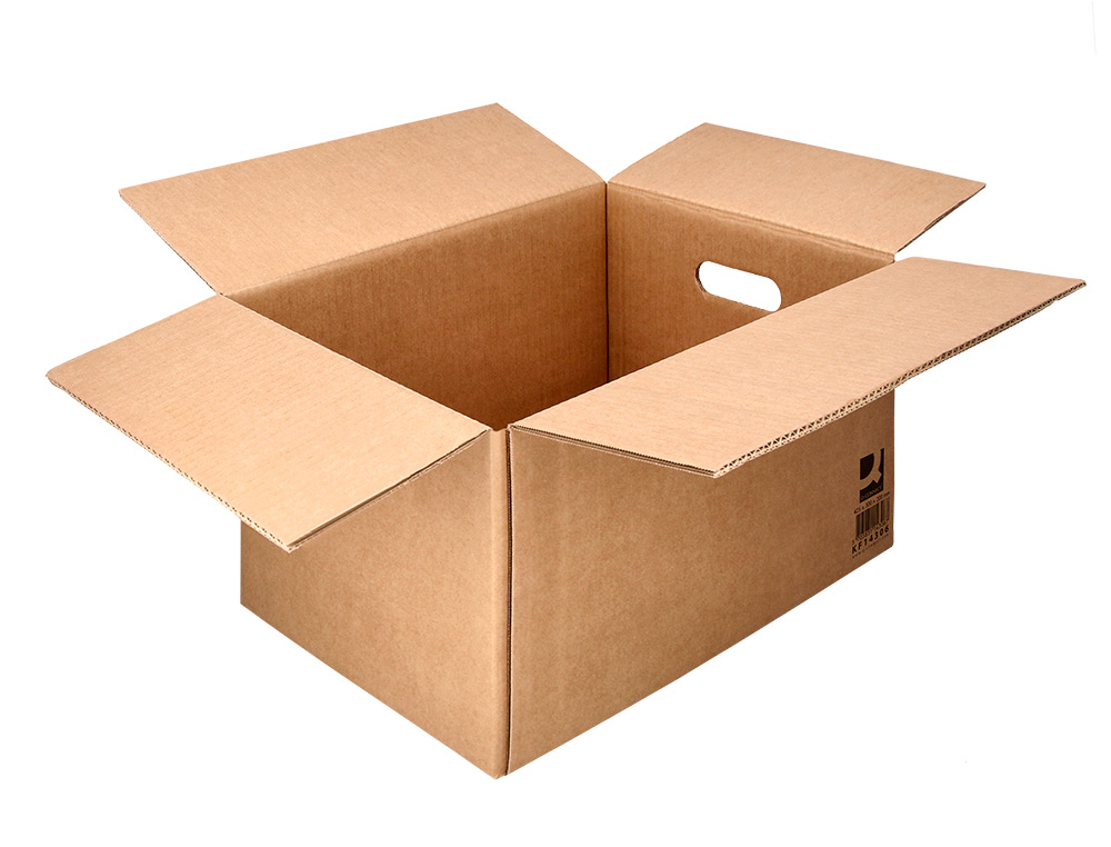 CAISSE AMERICAINE Q-CONNECT FOND AUTOMATIQUE ET POIGNEES CARTON CANNELURE 5MM 425X300X200MM COLORIS KRAFT