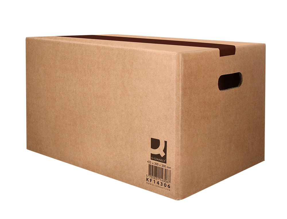 CAISSE AMERICAINE Q-CONNECT FOND AUTOMATIQUE ET POIGNEES CARTON CANNELURE 5MM 425X300X200MM COLORIS KRAFT
