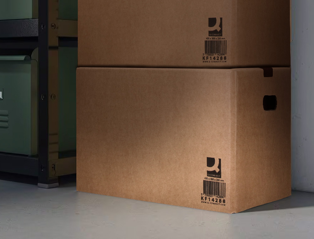 CAISSE AMERICAINE Q-CONNECT FOND AUTOMATIQUE ET POIGNEES CARTON CANNELURE 5MM 425X300X200MM COLORIS KRAFT