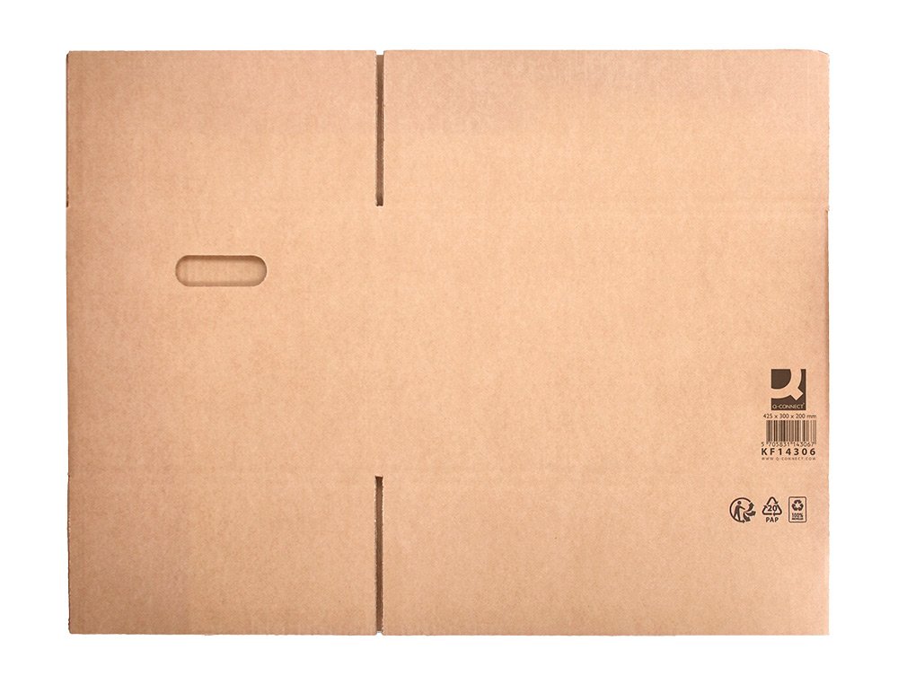 CAISSE AMERICAINE Q-CONNECT FOND AUTOMATIQUE ET POIGNEES CARTON CANNELURE 5MM 425X300X200MM COLORIS KRAFT