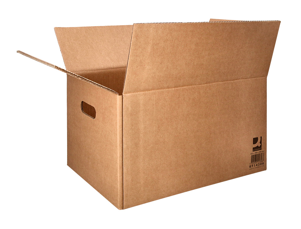 CAISSE AMERICAINE Q-CONNECT FOND AUTOMATIQUE ET POIGNEES CARTON CANNELURE 5MM 425X300X200MM COLORIS KRAFT