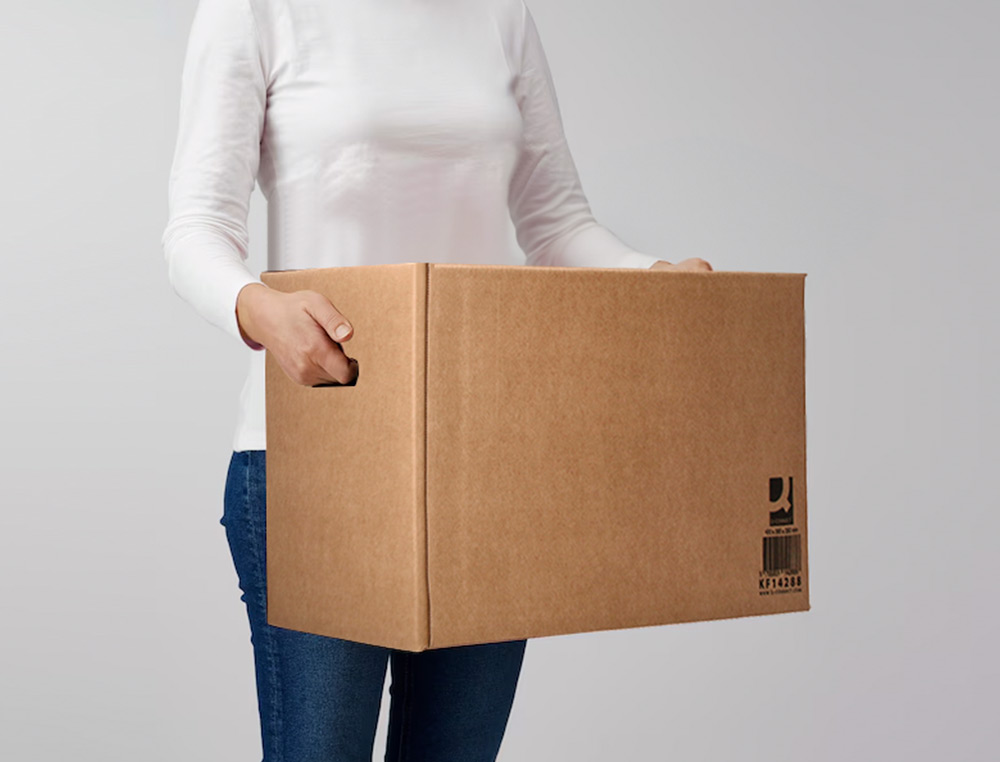 CAISSE AMERICAINE Q-CONNECT FOND AUTOMATIQUE ET POIGNEES CARTON CANNELURE 5MM 500X400X300MM COLORIS KRAFT