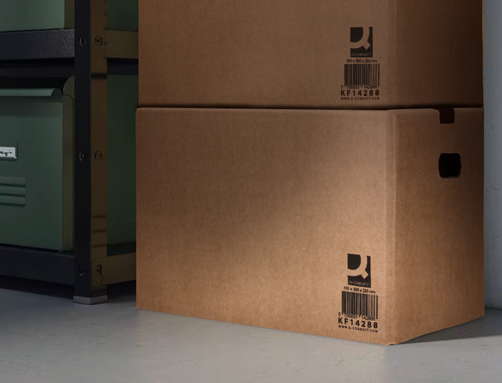 CAISSE AMERICAINE Q-CONNECT FOND AUTOMATIQUE ET POIGNEES CARTON CANNELURE 5MM 500X400X300MM COLORIS KRAFT