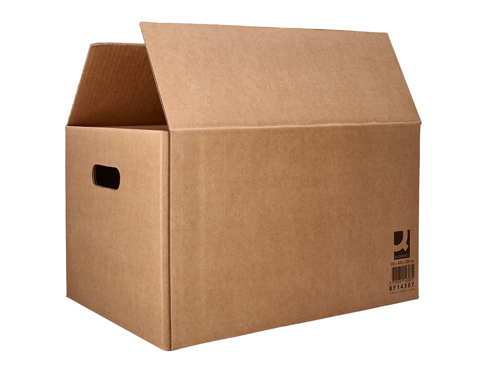 CAISSE AMERICAINE Q-CONNECT FOND AUTOMATIQUE ET POIGNEES CARTON CANNELURE 5MM 500X400X300MM COLORIS KRAFT