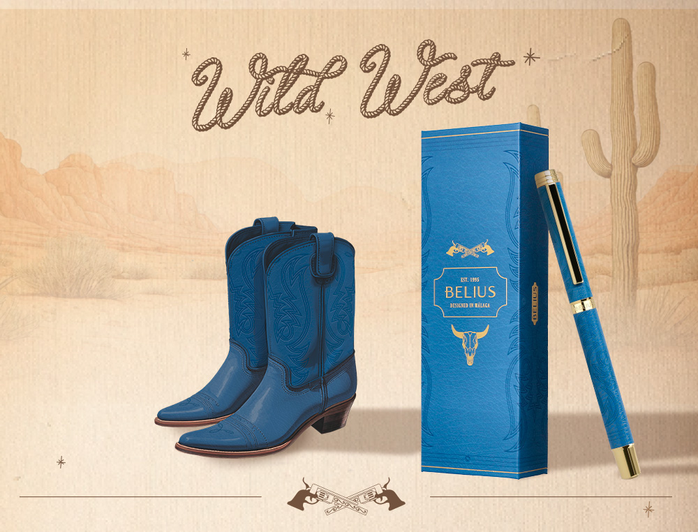 ROLLER BELIUS WILD WEST ALUMINIUM ENCRE NOIRE COLORIS BLEU MARINE DORE BOITE DESIGN