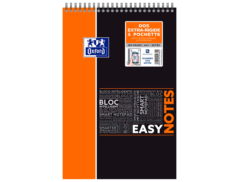 BLOC OXFORD SPIRALE ÉTUDIANT EASY NOTES COUVERTURE POLYPROPYLÈNE A4+ 210X315MM 160 PAGES DÉTACHABLES PERFORÉES SÉYÈS