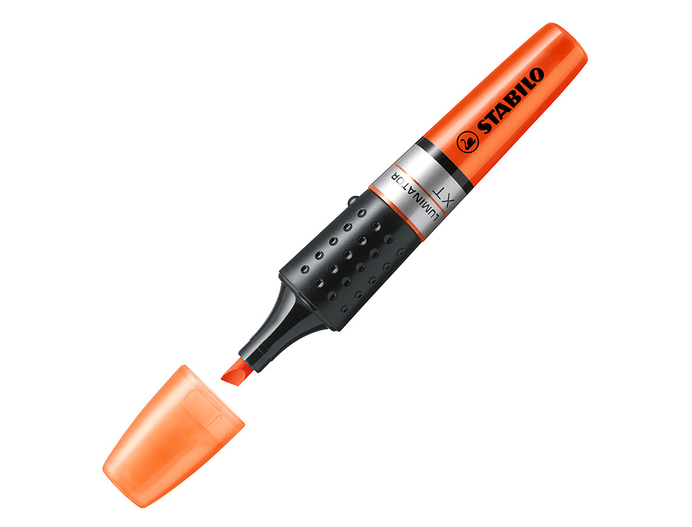 SURLIGNEUR STABILO LUMINATOR DESIGN FUTURISTE FORME FUSELÉE CORPS TRANSPARENT LONGUE DURÉE COULEUR ORANGE