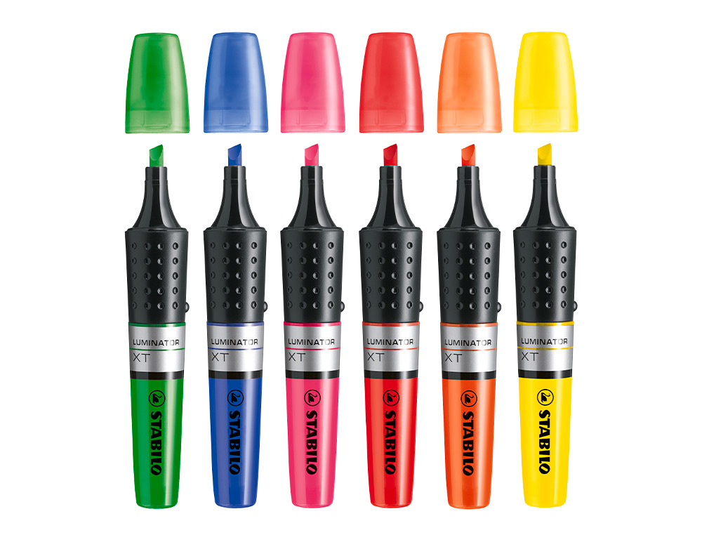 SURLIGNEUR STABILO LUMINATOR DESIGN FUTURISTE FORME FUSELÉE CORPS TRANSPARENT LONGUE DURÉE COULEUR ORANGE