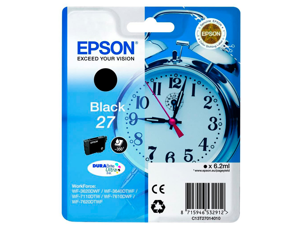 CARTOUCHE EPSON T2701 JET D'ENCRE C13T27014010 COULEUR NOIR 350P
